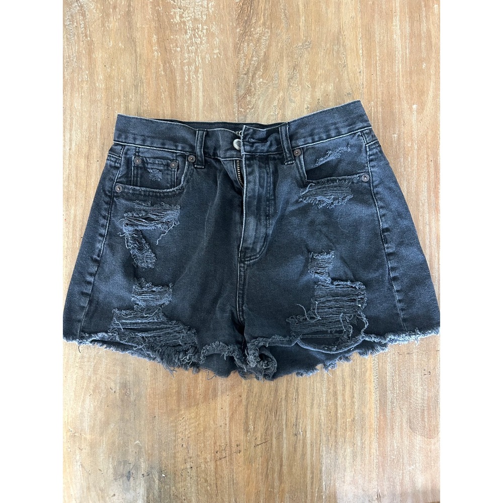 American Eagle Outfitters‎ Womens Black Distressed Denim Mom Shorts Size 24